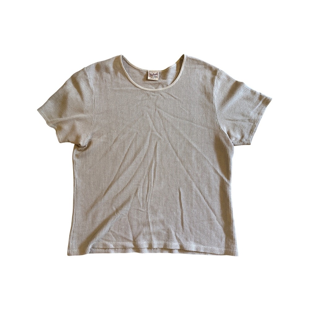 Woolrich Tan Cotton Open Knit Short Sleeve Crew Neck Top XL Vintage Style